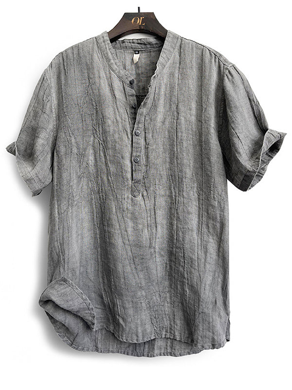 Versanni Linen Short Sleeve Henley Shirt
