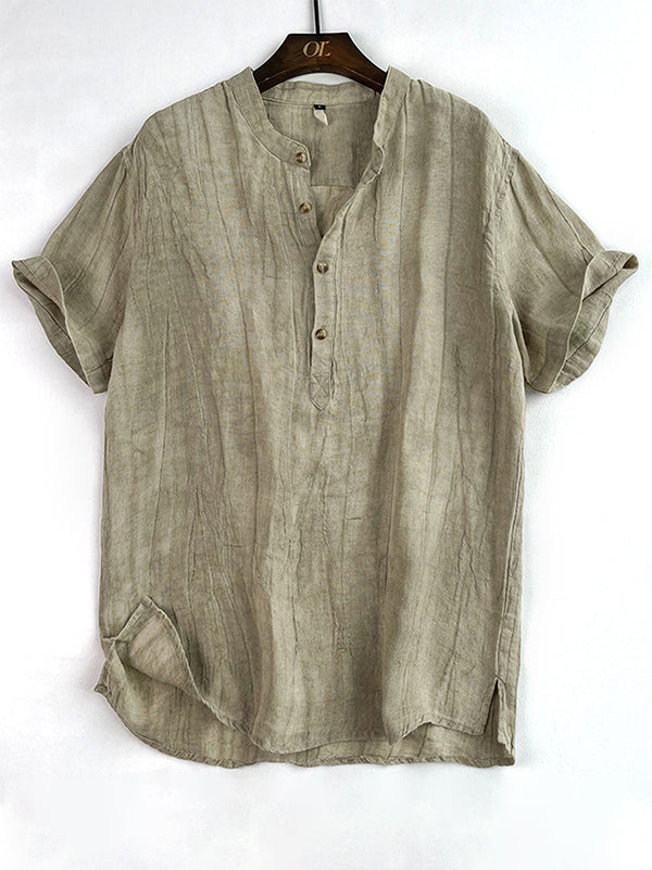 Versanni Linen Short Sleeve Henley Shirt