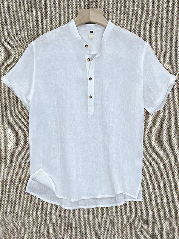 Versanni Linen Short Sleeve Henley Shirt